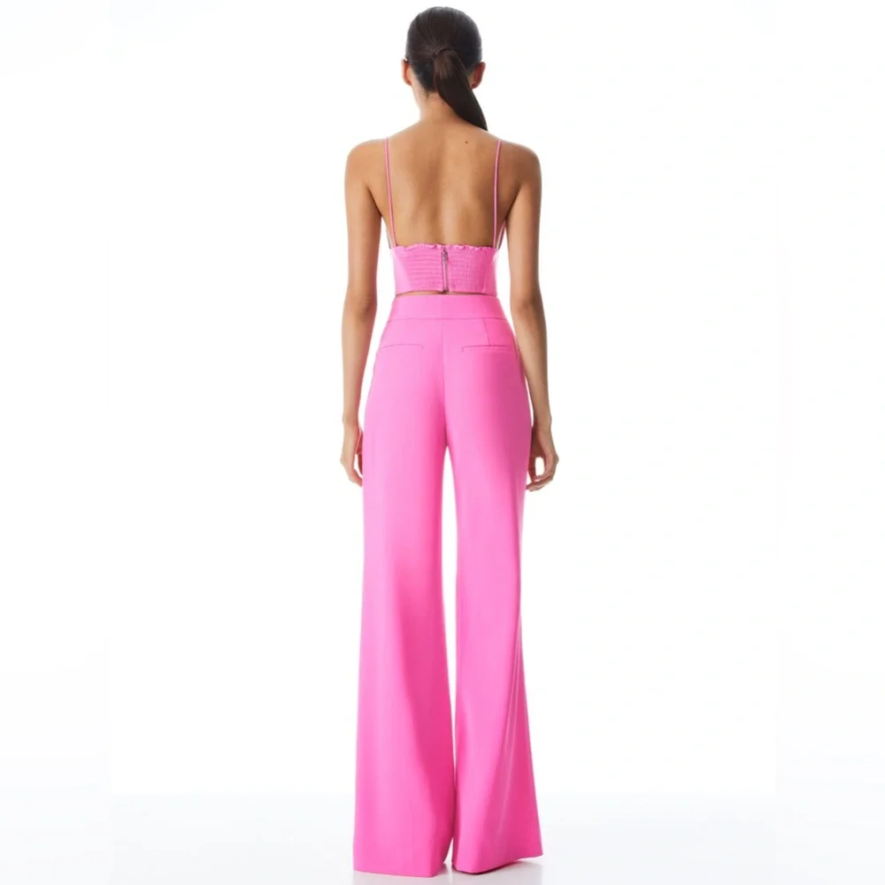 Alice + Olivia Dylan High-Waist Wide-Leg Pink Trousers - Picture 3 of 9